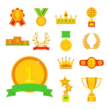 Kupa şampiyonu Kupası düz simge kazanan Altın Ödülü ve zafer ödül spor başarı en iyi kazanmak altın liderlik rekabet tasarlamak vektör.