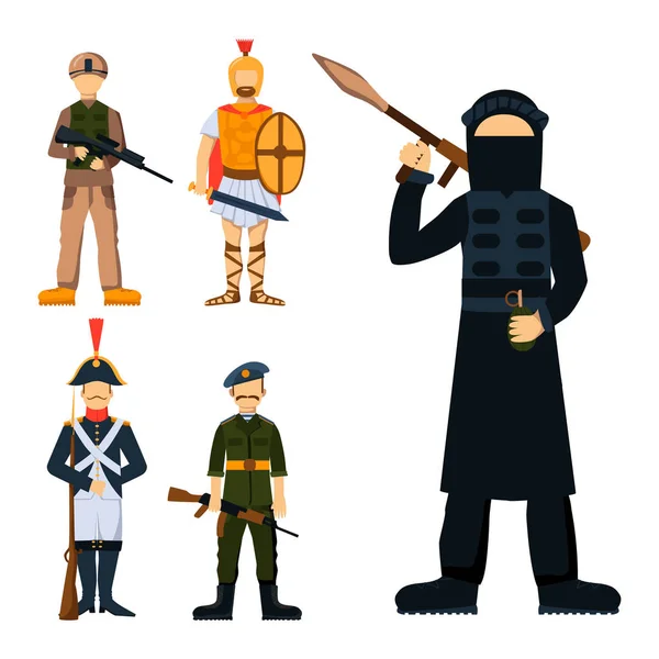 Militaire soldat personnage arme symboles armure homme silhouette forces conception et américain chasseur munitions marine camouflage signe vectoriel illustration . — Image vectorielle