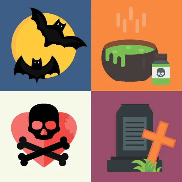 Halloween vector iconos conjunto tradicional truco o tratar celebración cementerio colección y oscuridad decoración diseño fantasía miedo vector ilustración . — Vector de stock