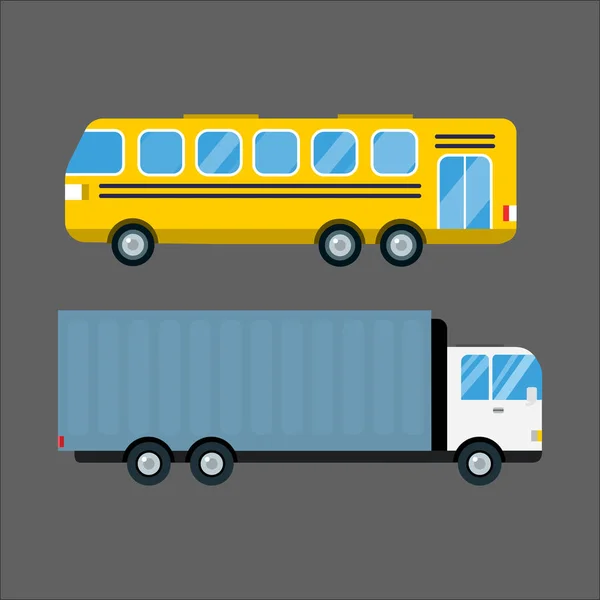 Entrega transporte camión de carga vector ilustración camión remolque empresa carga vehículo furgoneta logística conjunto post bus de exportación — Vector de stock