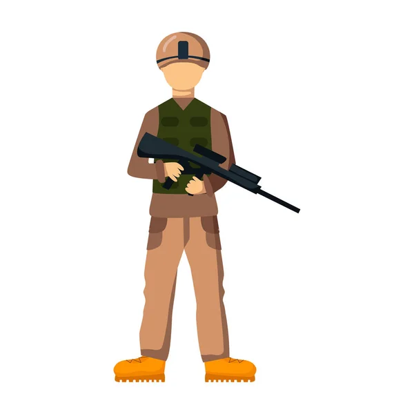 Personaje militar armas símbolos armadura hombre silueta fuerzas diseño y americano caza munición marina camuflaje signo vector ilustración . — Vector de stock