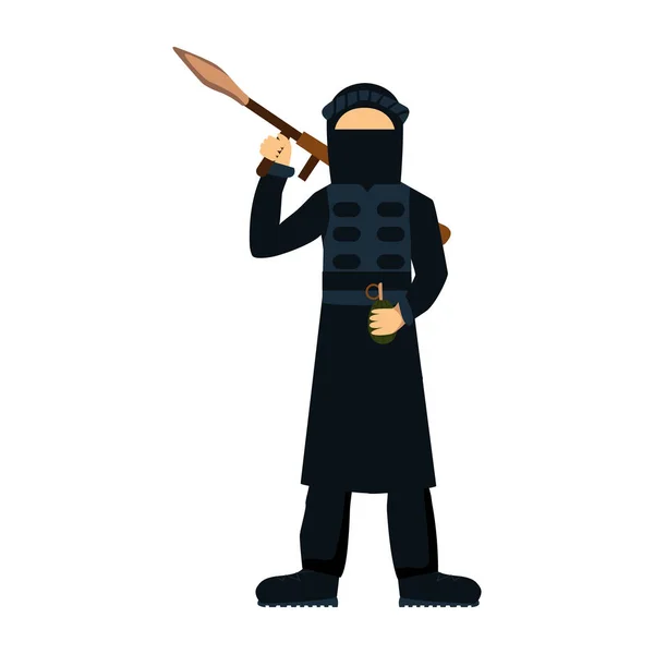 Katonai terrorista katona karakter fegyver szimbólumok páncél ember sziluettje erők design és amerikai lőszer navy álcázás jel vektor illusztráció. — Stock Vector