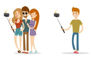 Selfie insanlar izole vektör çizim karakter fotoğraf yaşam tarzı set hipster akıllı düz kamera smartphone kişi resim