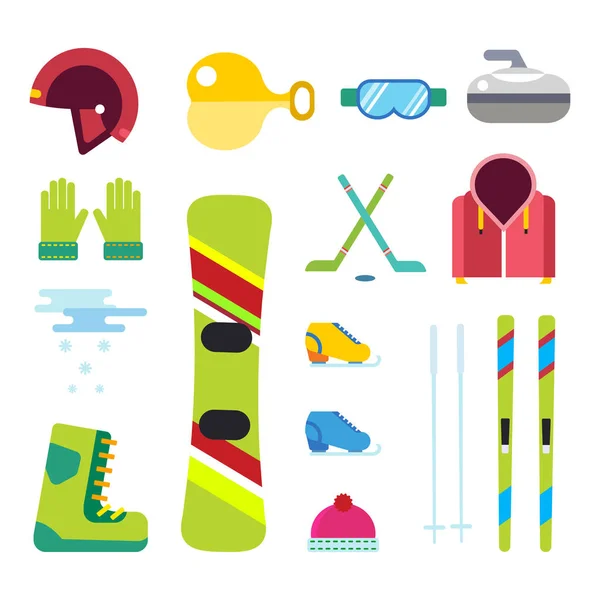 Winter sport vector icons set ski snowboard kleding gereedschap elementen helm handschoen laarzen element item illustratie geïsoleerd apparatuur extreme levensstijl — Stockvector