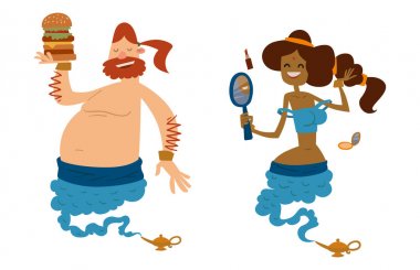 Cin karakter sihirli lamba vektör çizim hazine aladdin mucize cin izole efsane set dilek büyülü Sihirbazı arzu geliyor çizgi film