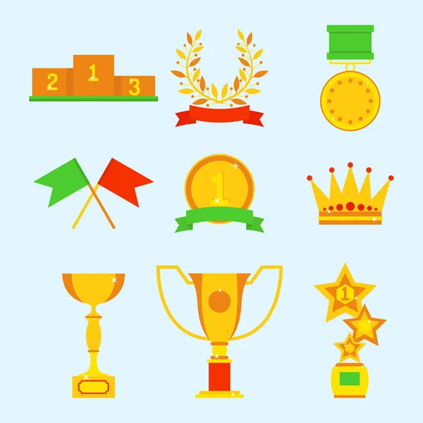 Trófea bajnok lapos ikon győztes gold award és a győzelem díjat sport siker legjobb win arany vezető verseny illusztráció vektor. — Stock Vector