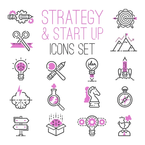 Startup project outline web busines sblack and purple icon set suitable for info graphics websites ui management finance start up vector illustration. — Stock Vector