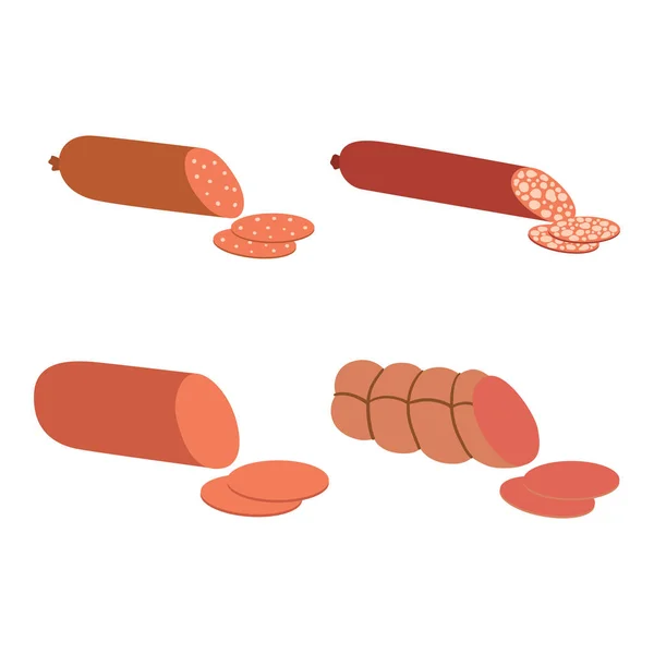 Húsipari termékek csoportja, rajzfilm, ízletes barbecue kebab különféle ínyenc étkezési és animal választék szelet bárány főtt vektoros illusztráció — Stock Vector