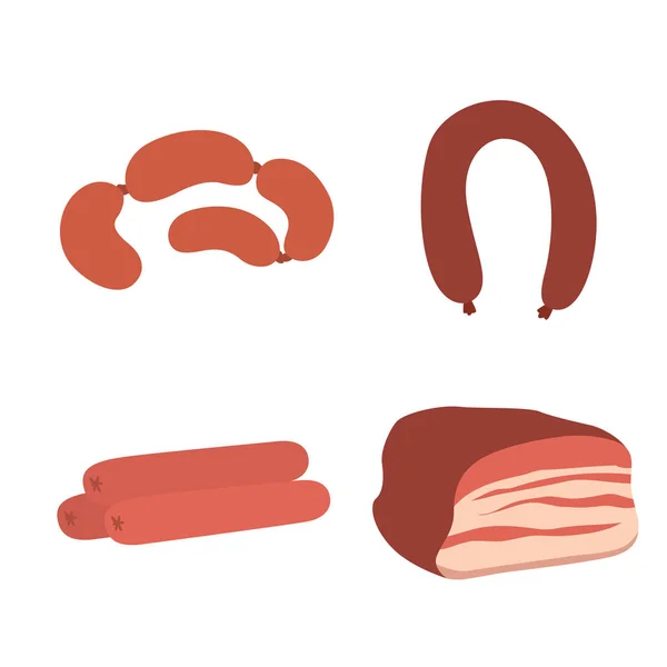 Produits de viande ensemble de dessin animé délicieux barbecue kebab variété délicieux repas gastronomique et assortiment d'animaux tranche agneau cuit vecteur illustration — Image vectorielle