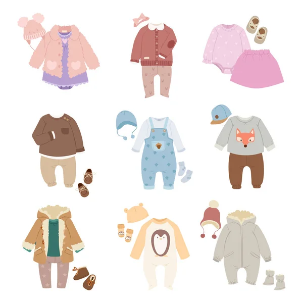 Funny vector baby kids clothes icon set — Stock Vector