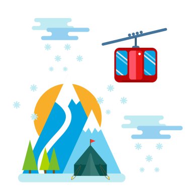Snowboard Kayak gondol ve Asansör Asansör kış spor resort snowboard insanlarda oturan kaldırma atlama vektör çizim dağ dinlenmek