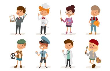 karikatür meslek çocuklar çocuk vektör illüstrasyon kişi çocukluk ressam sporcu Şef Oluşturucu polis doktor sanatçı sürücü işadamı ayarla