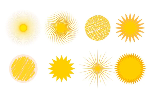 太陽バースト スター アイコン設定分離自然輝く日光サンビーム スパーク日の出記号日当たりの良いシンボル光形状サンシャイン太陽ベクトル図夏 — ストックベクタ