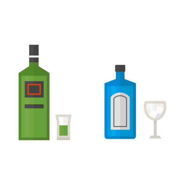 Napojów alkoholowych napojów koktajl napój butelka lager ochłoda kontenera i menu pijany koncepcja różne butelki whisky i ilustracji wektorowych okulary. — Wektor stockowy