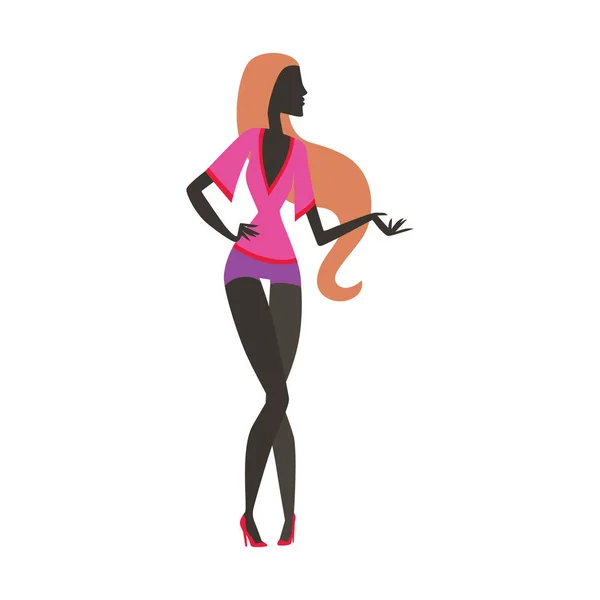 Fashion look meisje silhouet mooi meisje vrouw vrouwelijk en mooi, jong, model, stijl, haar, lady karakter glamour schattig vectorillustratie. — Stockvector