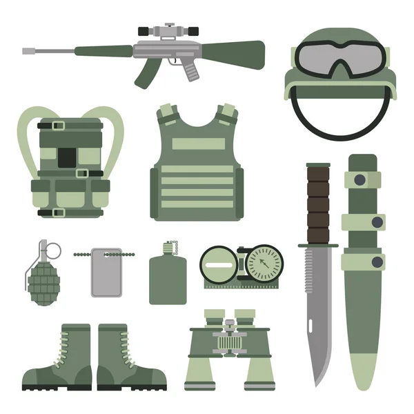 Militär Waffen Waffen Symbole Rüstung Streitkräfte Design und amerikanische Kampfflugzeug Munition Navy Tarnung Zeichen Vektor Illustration. — Stockvektor