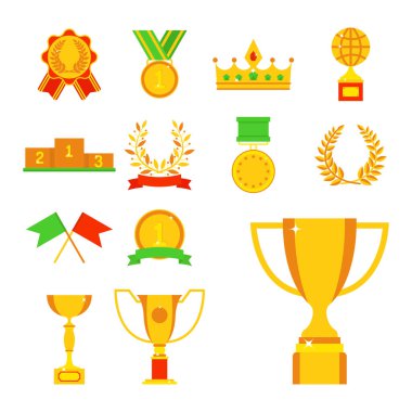 Kupa şampiyonu Kupası düz simge kazanan Altın Ödülü ve zafer ödül spor başarı en iyi kazanmak altın liderlik rekabet tasarlamak vektör.