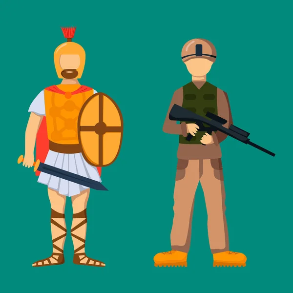 Militär Soldat Charakter Waffe Symbole Rüstung Mann Silhouette Kräfte Design und amerikanische Kampfflugzeug Munition Navy Tarnung Zeichen Vektor Illustration. — Stockvektor