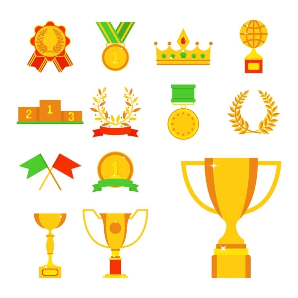 Trófea bajnok lapos ikon győztes gold award és a győzelem díjat sport siker legjobb win arany vezető verseny illusztráció vektor. — Stock Vector