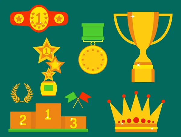 Vector trophée coupe champion plat icône gagnant prix d'or et de victoire succès sportif meilleure illustration de la compétition de leadership d'or . — Image vectorielle