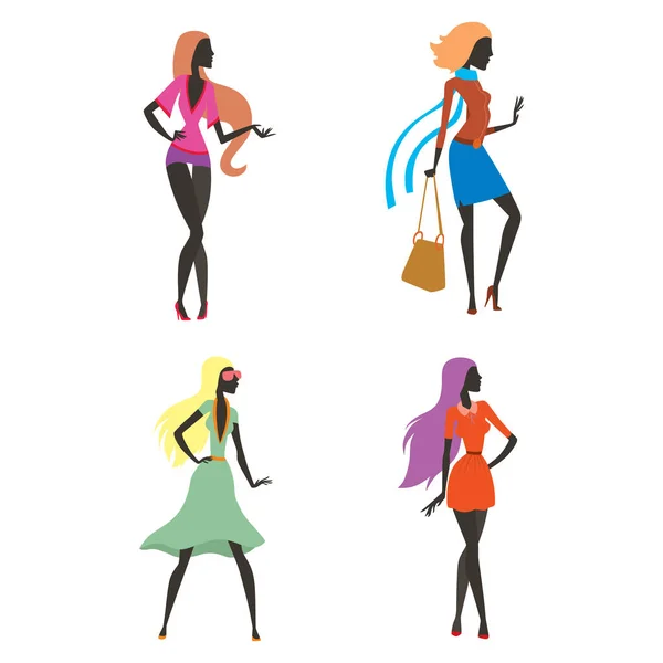 Fashion look girl silhouette beautiful girl woman and pretty, young, model, style, hair, lady character glamour cute vector illustration . — стоковый вектор
