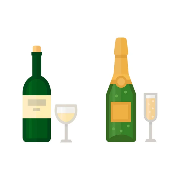 Alcool champagne boissons boissons cocktail bouteille bière bière récipient de rafraîchissement et menu ivre différentes bouteilles et verres vecteur illustration — Image vectorielle