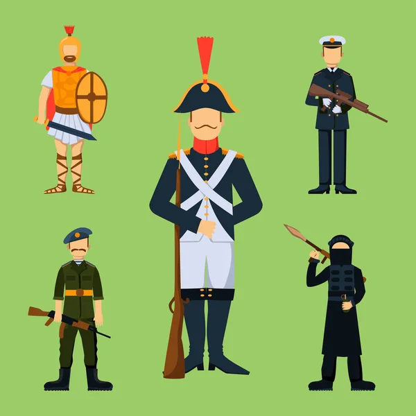 Katonai katona karakter fegyver szimbólumok páncél ember sziluettje erők design és amerikai lőszer navy álcázás jel vektor illusztráció. — Stock Vector