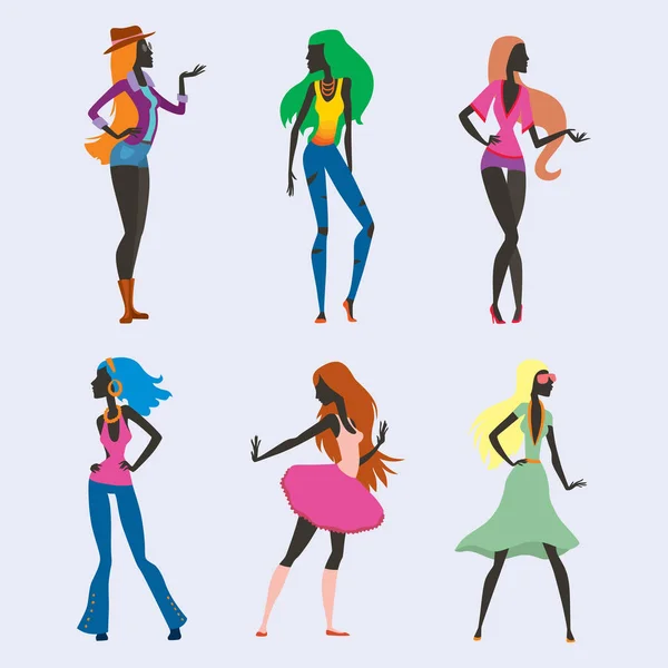 Fashion look girl silhouette beautiful girl woman female and pretty, young, model, style, hair, lady character glamour cute vector illustration. — Stock Vector