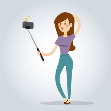 Selfie okul kız izole vektör çizim karakter fotoğraf yaşam tarzı düz fotoğraf makinesi smartphone kişi resim genç gülümsemek modern fotoğraf