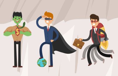 Süper kahraman iş adamı vektör çizim karakter başarı karikatür güç kavramı işadamı güçlü kişi siluet lider takım izole ayarla