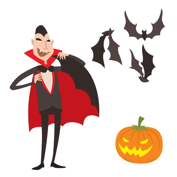 Kreslený dracula vektorové symboly upír ikony charakter legrační člověk komické halloween a magic kouzla čarodějnictví ghost noční ďábel příběh ilustrace. — Stockový vektor