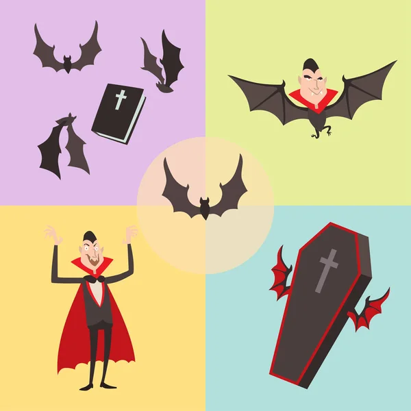 Cartoon dracula vector symbols vampire icons character funny man comic halloween and magic spell witchcraft ghost night devil tale illustration. — Stock Vector