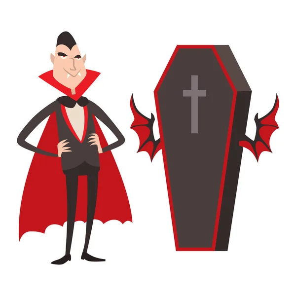Мультфильм Дракула векторные символы вампир иконы персонаж смешной человек комический Хэллоуин и волшебное заклинание колдовство призрак ночь дьявол иллюстрация сказка . — стоковый вектор