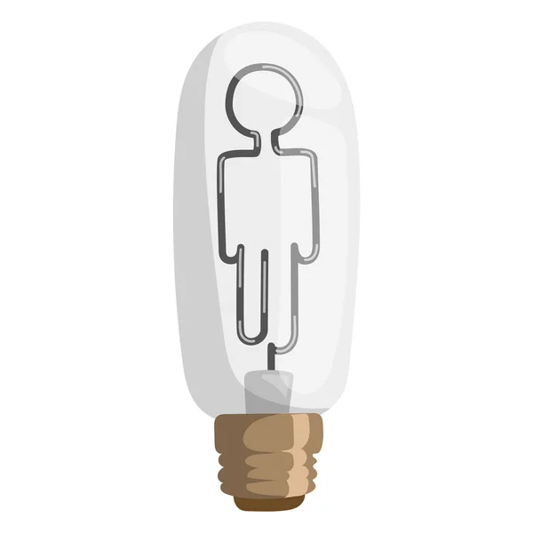 Icono de la ilustración del vector concepto idea humana diseño aislado bombilla lámpara fuente de luz solución símbolo de electricidad invento vatios lluvia de ideas — Vector de stock