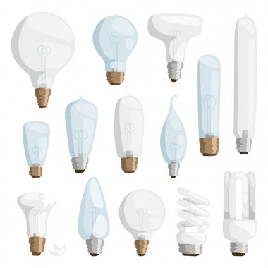 Çizgi film lamba ampul elektrik tasarım düz vektör çizim ayarlamak yalıtılmış elektrik simgesi nesne parlak grafik sembolü işareti çözüm enerji