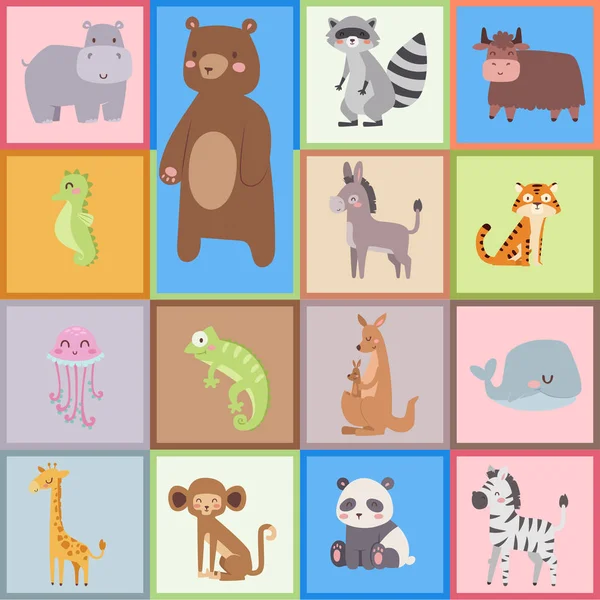 Zoo mignon animaux de dessin animé isolé drôle faune apprendre langage mignon et nature tropicale safari mammifère jungle personnages grands vecteur illustration . — Image vectorielle