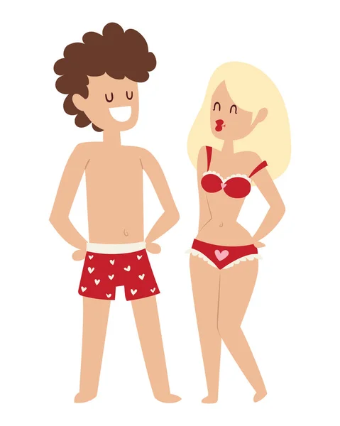 Dibujos animados jóvenes amantes pareja San Valentín signos fecha desnuda hombre y mujer caer en el amor vector ilustración . — Archivo Imágenes Vectoriales