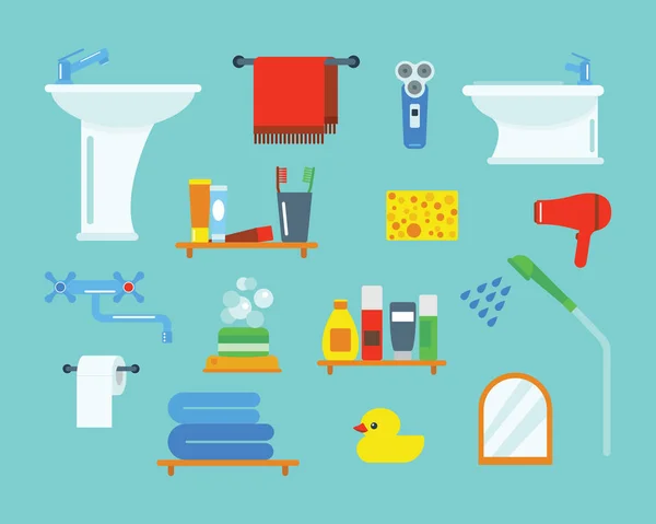 Equipo de baño iconos ducha estilo plano clip colorido arte ilustración para baño higiene vector diseño . — Archivo Imágenes Vectoriales