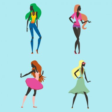 Bak kız moda siluet güzel kadın ve güzel, genç kız, model, Stil, saç, Bayan karakter glamour sevimli vektör çizim.