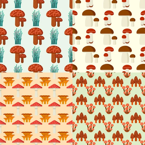 Cogumelos para cozinhar alimentos e comida venenosa natureza refeição vegetariana saudável outono comestível e fungo vegetal orgânico matéria-prima vetor ilustração . — Vetor de Stock