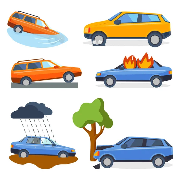 Vector Pictures Set of Different Accidents on the Road. Big Damage of Cars  Stock Vector - Illustration of drive, fatal: 114118480