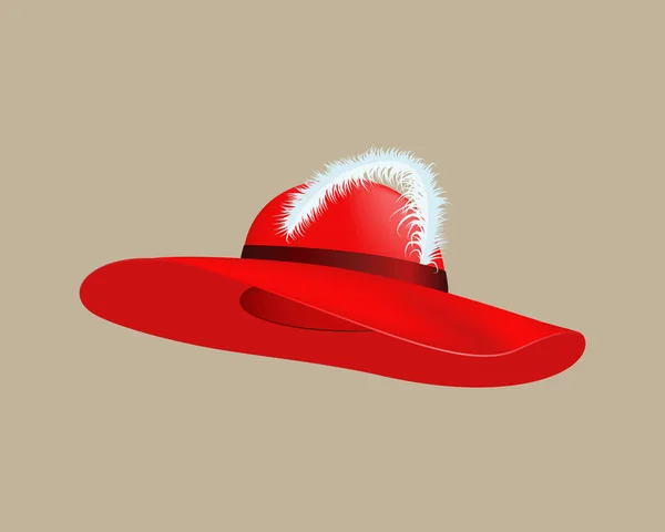 Chapeau de paille rouge d'été femme style isolé chapeau accessoire de chapeau avec illustration vectorielle de plumes — Image vectorielle