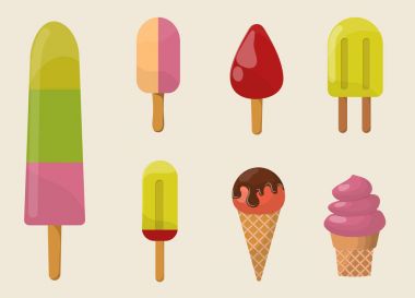 Çikolata gıda tatlı soğuk izole simgesi aperatif koni lezzetli meyve şeker toplama donmuş buz karikatür renkli krem tatlı vektör çizim ayarla
