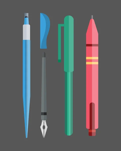 Collection d'outils de peinture et d'écriture équipement de papeterie de couleur de style plat dessin et illustration vectorielle de croquis de dessin animé d'artiste d'éducation . — Image vectorielle