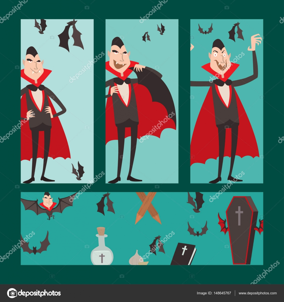 Conjunto de vetores de personagens de halloween de vampiros personagem de  drácula de vampiro masculino vestindo fantasia de halloween