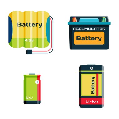 Pil enerji araç elektrik şarj yakıt olumlu arz ve isposable üretimi bileşen alkali sanayi teknoloji vektör çizim.