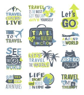 Seyahat motivasyon rozet vektör logosu.