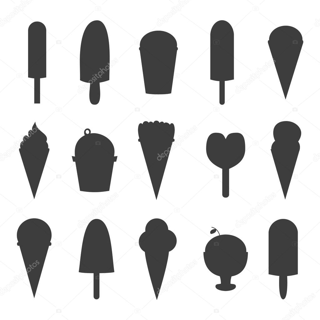 Download Set ice cream black silhouette dessert vector illustration ...