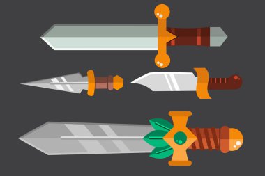 Bıçak silah tehlikeli metalik kılıç vektör çizim kılıç mızrak kümesi kenarlı.