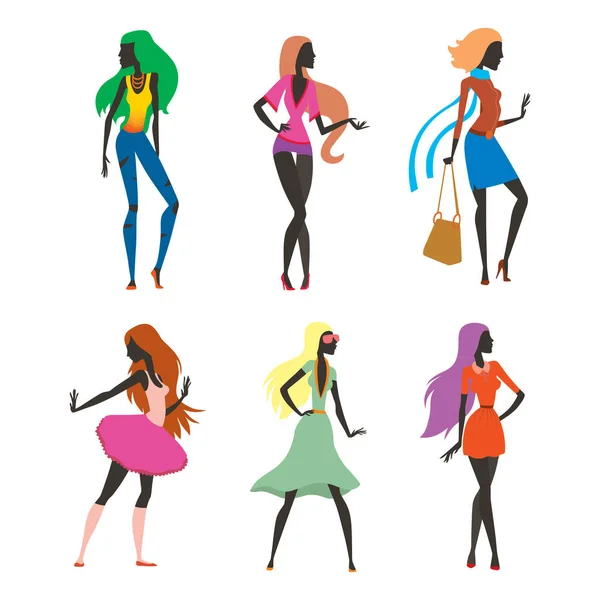 Fashion look girl silhouette beautiful girl woman and pretty, young, model, style, hair, lady character glamour cute vector illustration . — стоковый вектор